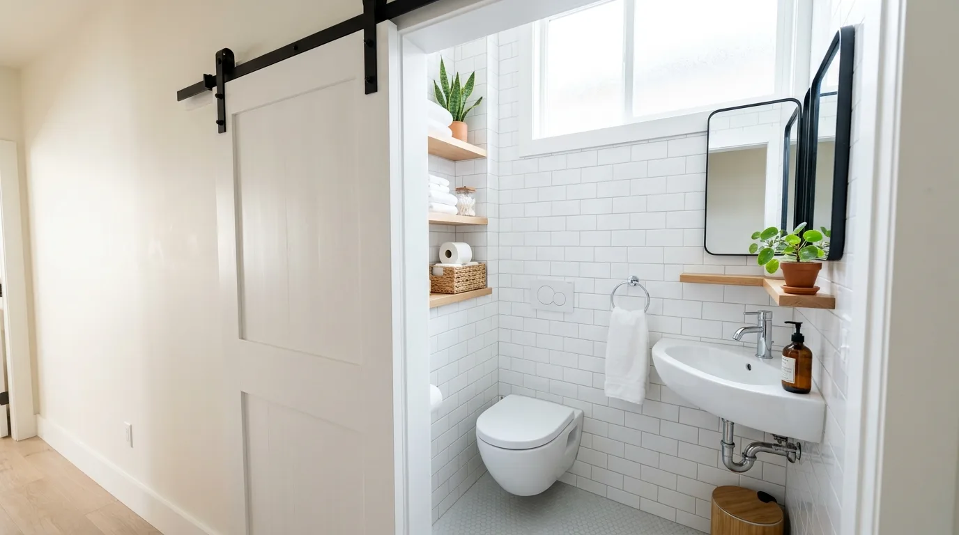 Keep the tile consistent to stretch the room inspiration for a small bathroom.